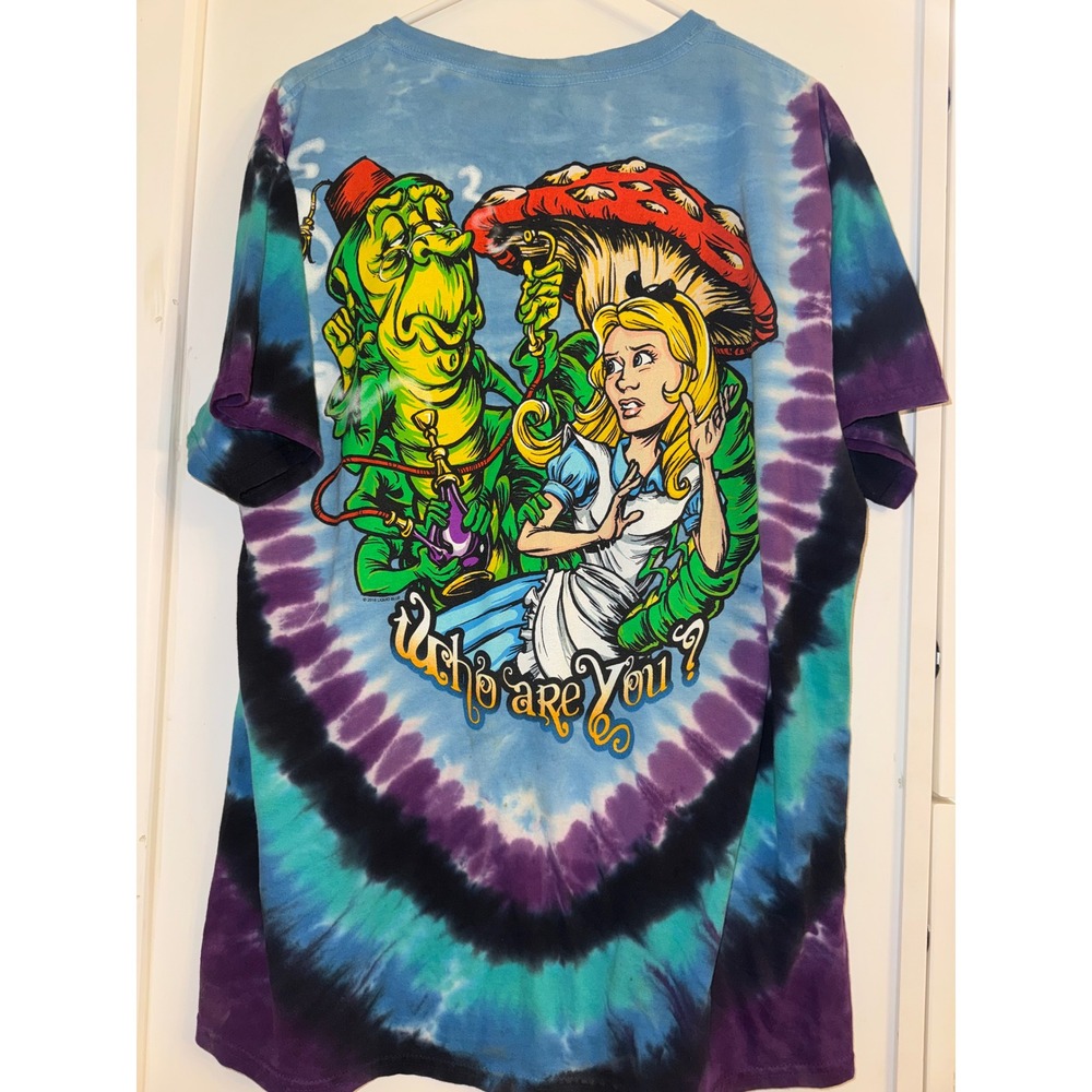 Liquid Blue Alice in Wonderland Tie Dye T-Shirt Mad Hatter Cheshire Cat Large